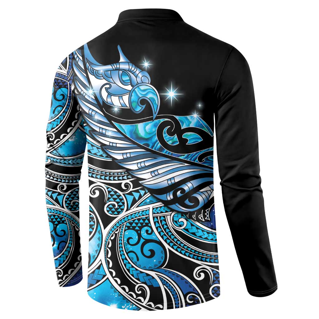 Maori Matariki - Manaia Button Sweatshirt Galaxy Blue Paua Shell