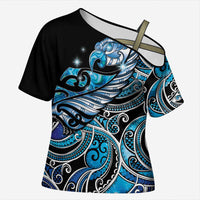 Maori Matariki - Manaia Cross Shoulder Shirt Galaxy Blue Paua Shell LT7 Female Blue - Polynesian Pride