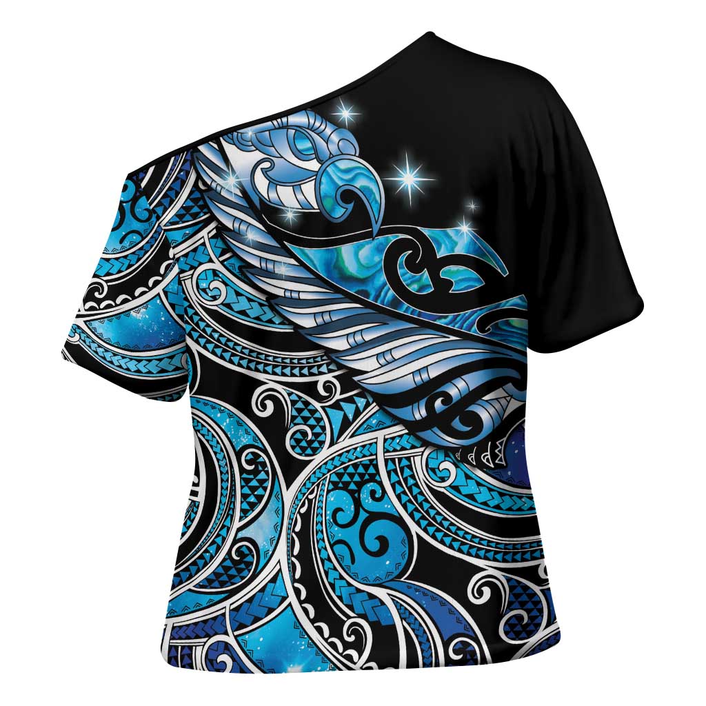 Maori Matariki - Manaia Cross Shoulder Shirt Galaxy Blue Paua Shell LT7 - Polynesian Pride