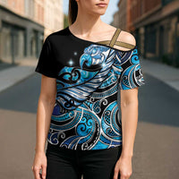 Maori Matariki - Manaia Cross Shoulder Shirt Galaxy Blue Paua Shell LT7 - Polynesian Pride