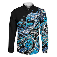 Maori Matariki - Manaia Family Matching Long Sleeve Bodycon Dress and Hawaiian Shirt Galaxy Blue Paua Shell LT7 Dad's Shirt - Long Sleeve Blue - Polynesian Pride