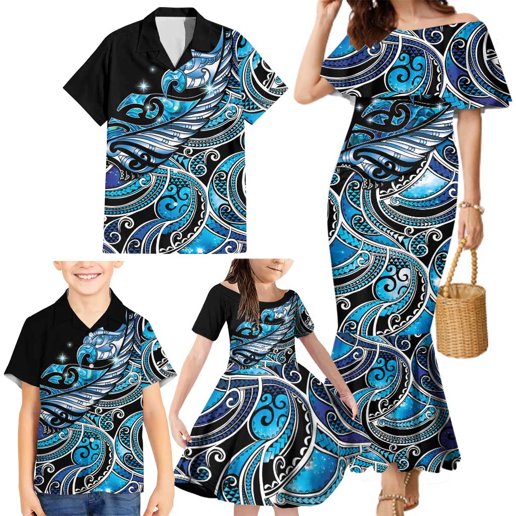 Maori Matariki - Manaia Family Matching Mermaid Dress and Hawaiian Shirt Galaxy Blue Paua Shell LT7 - Polynesian Pride