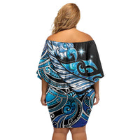 Maori Matariki - Manaia Family Matching Off Shoulder Short Dress and Hawaiian Shirt Galaxy Blue Paua Shell LT7 - Polynesian Pride