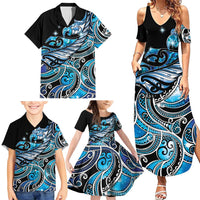Maori Matariki - Manaia Family Matching Summer Maxi Dress and Hawaiian Shirt Galaxy Blue Paua Shell LT7 - Polynesian Pride