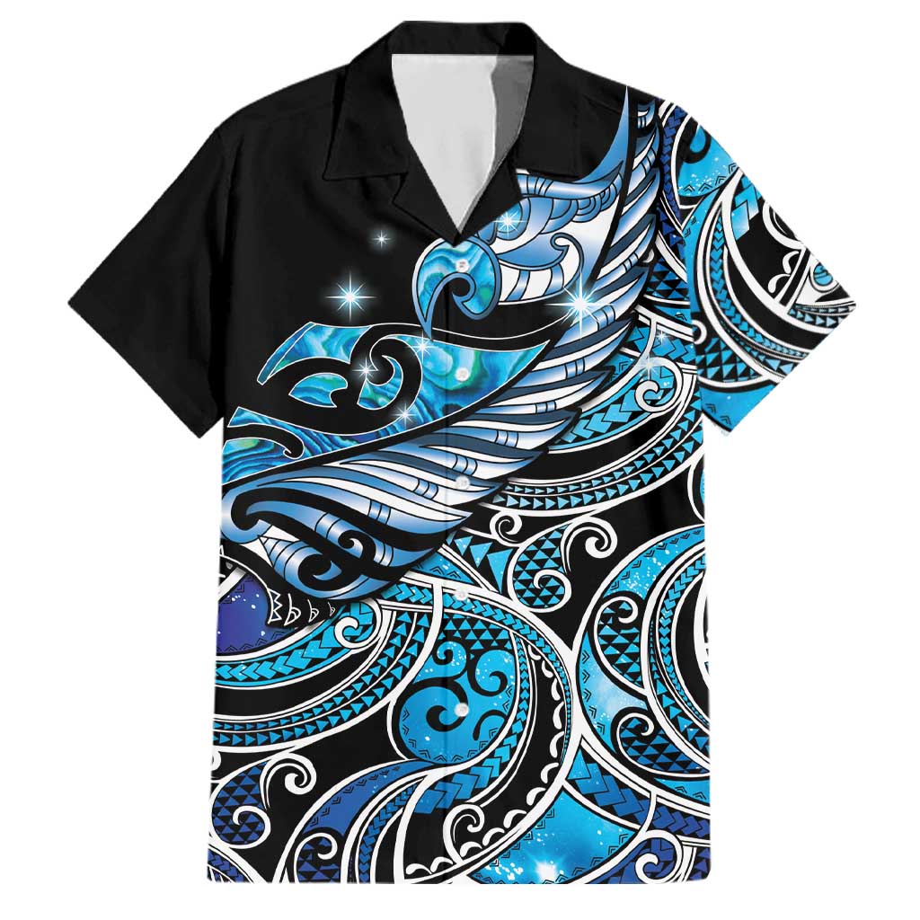 Maori Matariki - Manaia Family Matching Summer Maxi Dress and Hawaiian Shirt Galaxy Blue Paua Shell LT7 Dad's Shirt - Short Sleeve Blue - Polynesian Pride
