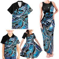 Maori Matariki - Manaia Family Matching Tank Maxi Dress and Hawaiian Shirt Galaxy Blue Paua Shell LT7 - Polynesian Pride