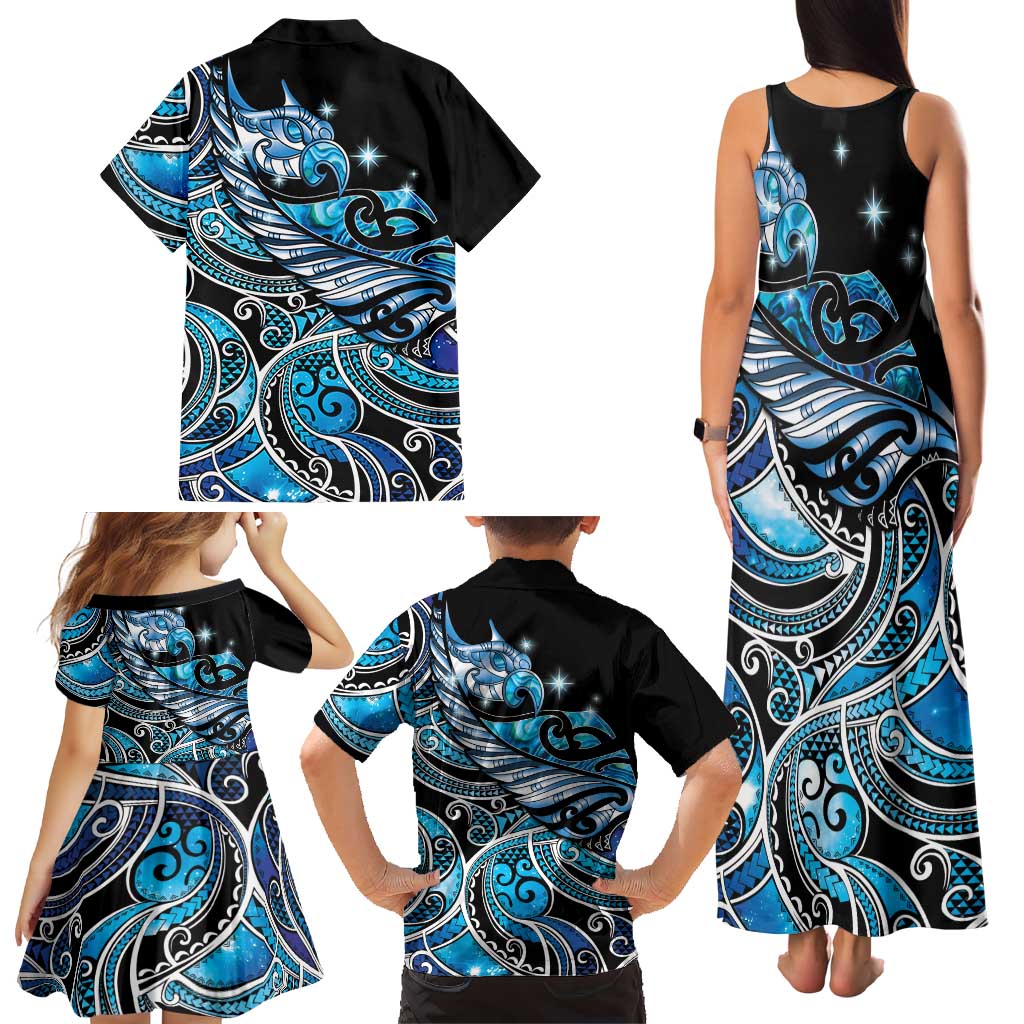 Maori Matariki - Manaia Family Matching Tank Maxi Dress and Hawaiian Shirt Galaxy Blue Paua Shell LT7 - Polynesian Pride