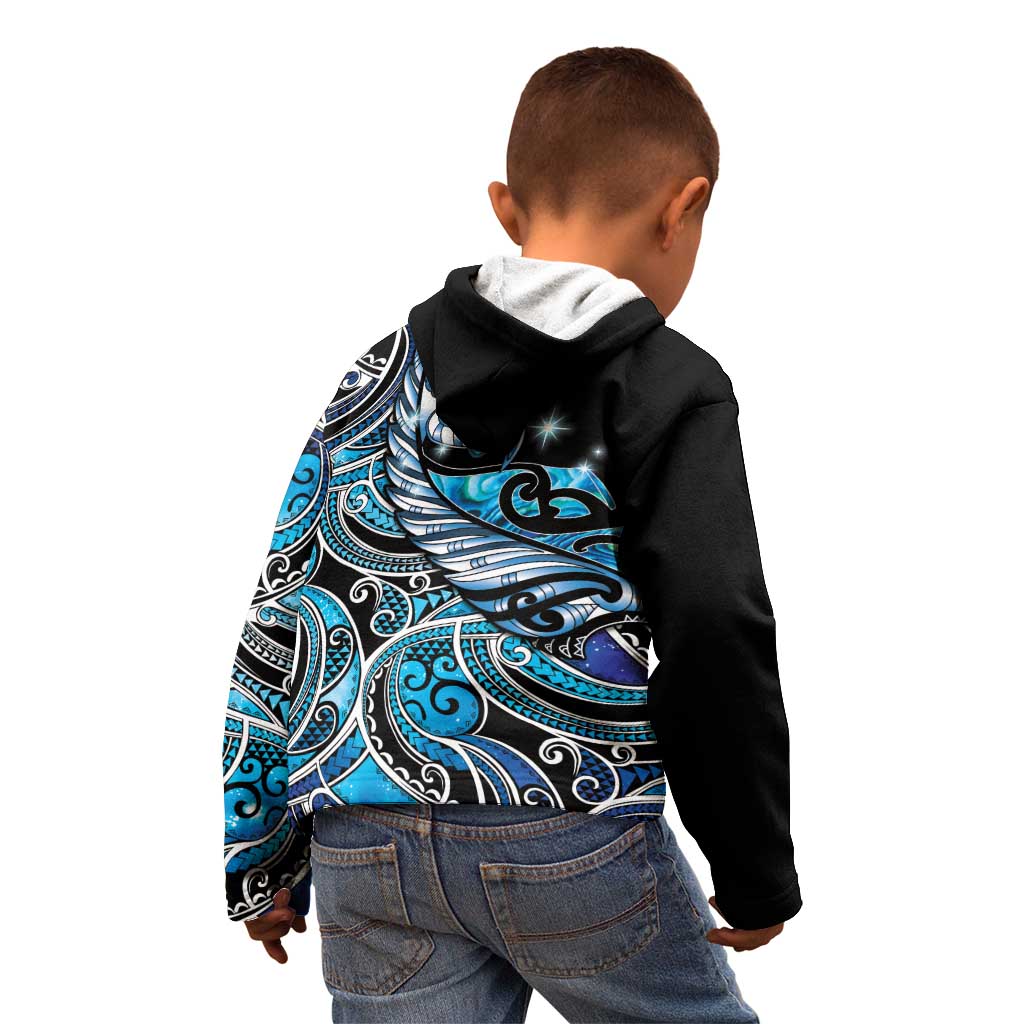 Maori Matariki - Manaia Kid Hoodie Galaxy Blue Paua Shell LT7 - Polynesian Pride