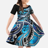 Maori Matariki - Manaia Kid Short Sleeve Dress Galaxy Blue Paua Shell
