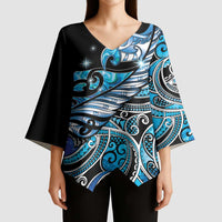 Maori Matariki - Manaia Kimono Sleeve Blouse Galaxy Blue Paua Shell