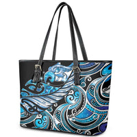 Maori Matariki - Manaia Leather Tote Bag Galaxy Blue Paua Shell