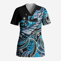 Maori Matariki - Manaia Scrub Top Galaxy Blue Paua Shell