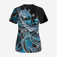 Maori Matariki - Manaia Scrub Top Galaxy Blue Paua Shell
