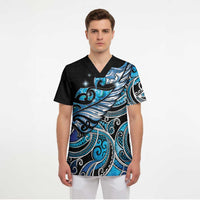 Maori Matariki - Manaia Scrub Top Galaxy Blue Paua Shell