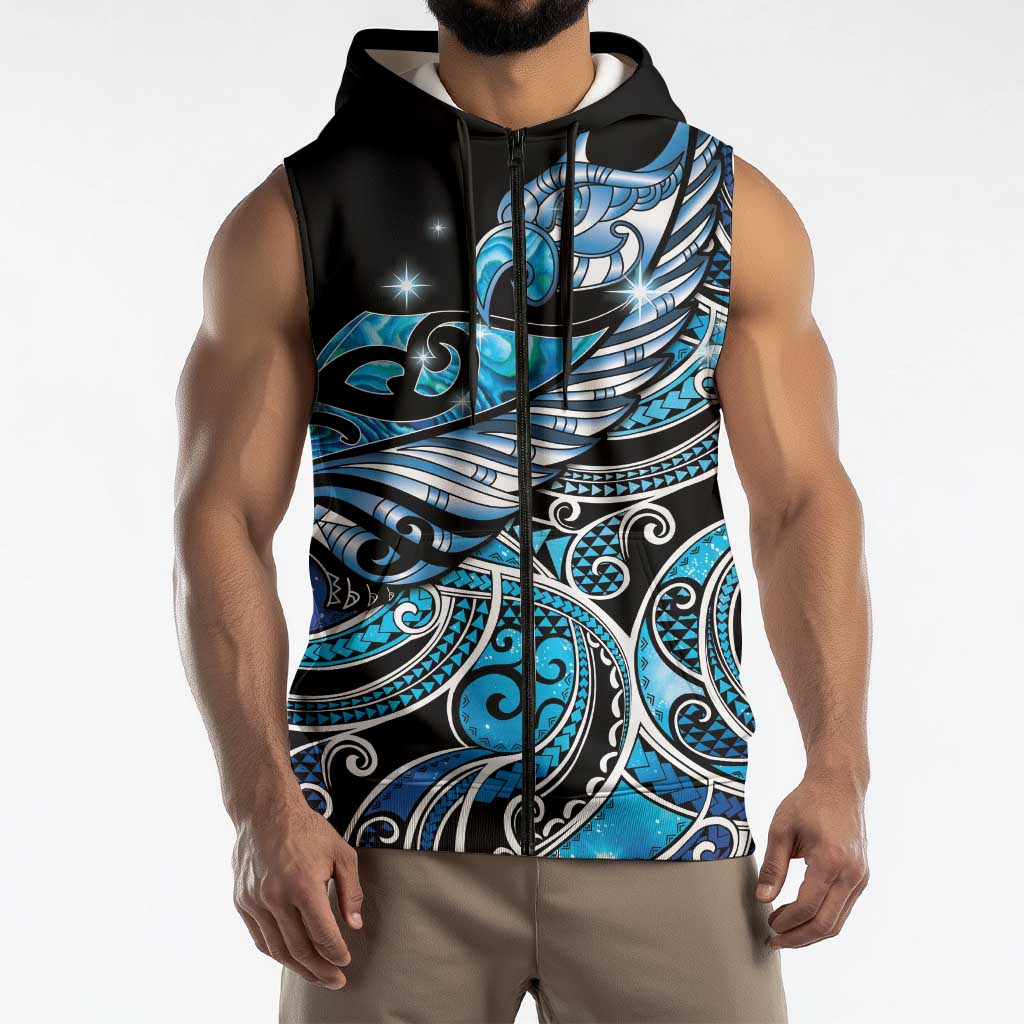 Maori Matariki - Manaia Sleeveless Zip Hoodie Galaxy Blue Paua Shell
