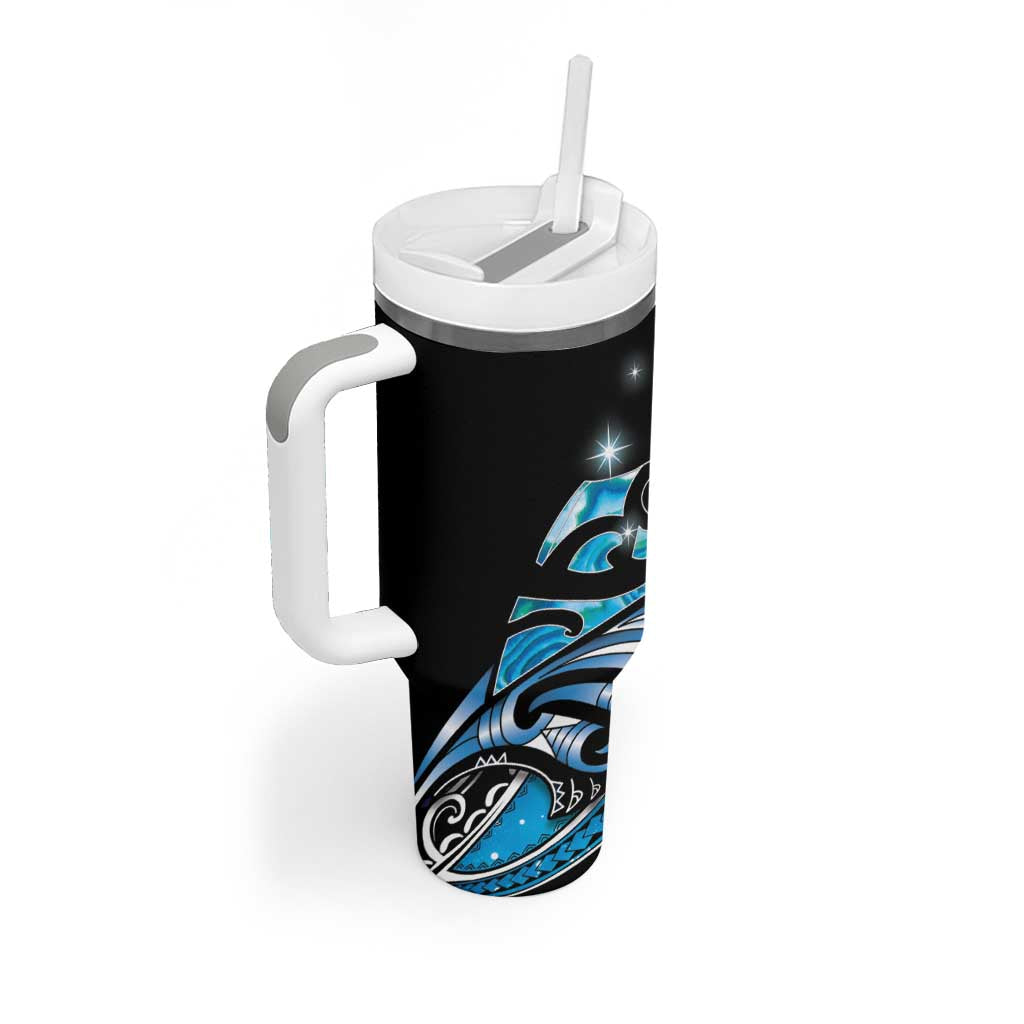 Maori Matariki - Manaia Tumbler With Handle Galaxy Blue Paua Shell