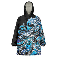 Maori Matariki - Manaia Wearable Blanket Hoodie Galaxy Blue Paua Shell LT7 One Size Blue - Polynesian Pride