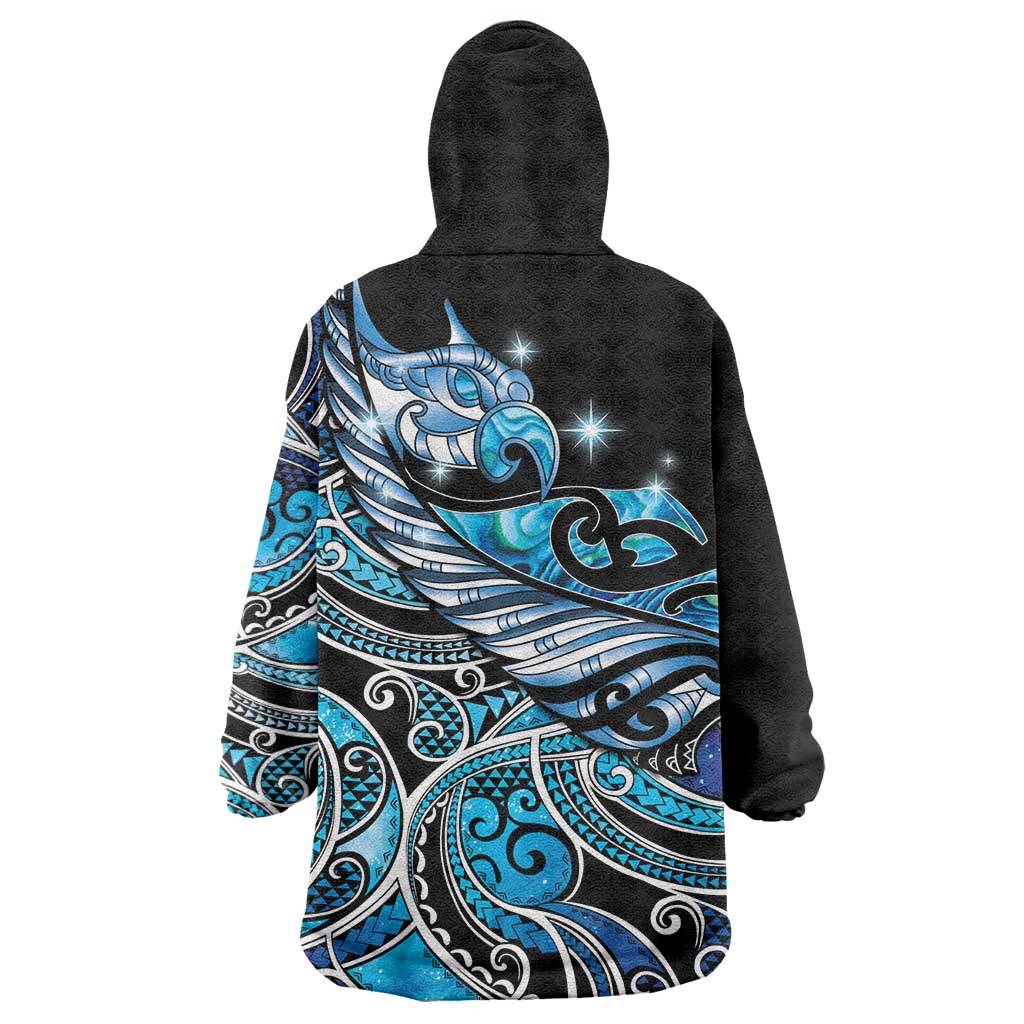 Maori Matariki - Manaia Wearable Blanket Hoodie Galaxy Blue Paua Shell LT7 - Polynesian Pride