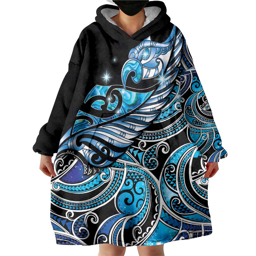 Maori Matariki - Manaia Wearable Blanket Hoodie Galaxy Blue Paua Shell LT7 - Polynesian Pride