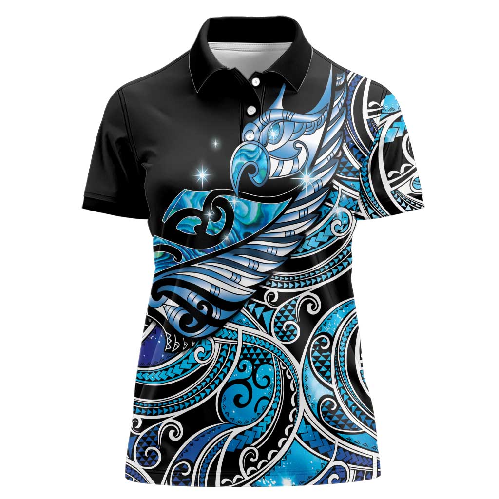 Maori Matariki - Manaia Women Polo Shirt Galaxy Blue Paua Shell