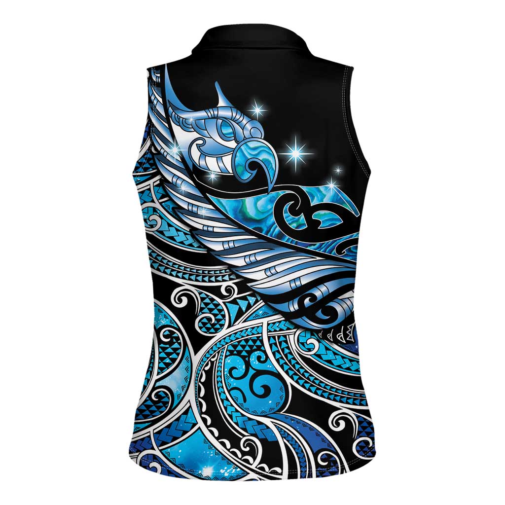 Maori Matariki - Manaia Women Sleeveless Polo Shirt Galaxy Blue Paua Shell