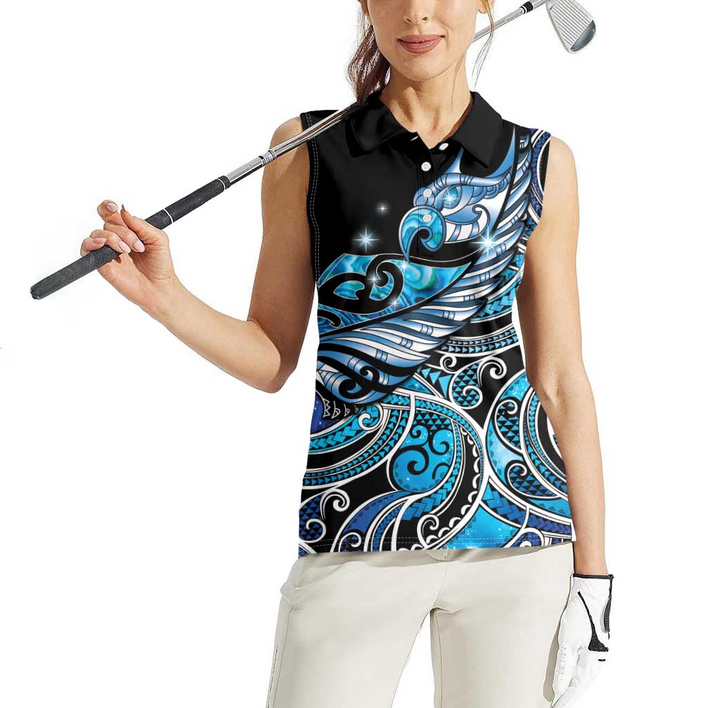 Maori Matariki - Manaia Women Sleeveless Polo Shirt Galaxy Blue Paua Shell