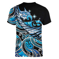 Maori Matariki - Manaia Women V-Neck T-Shirt Galaxy Blue Paua Shell