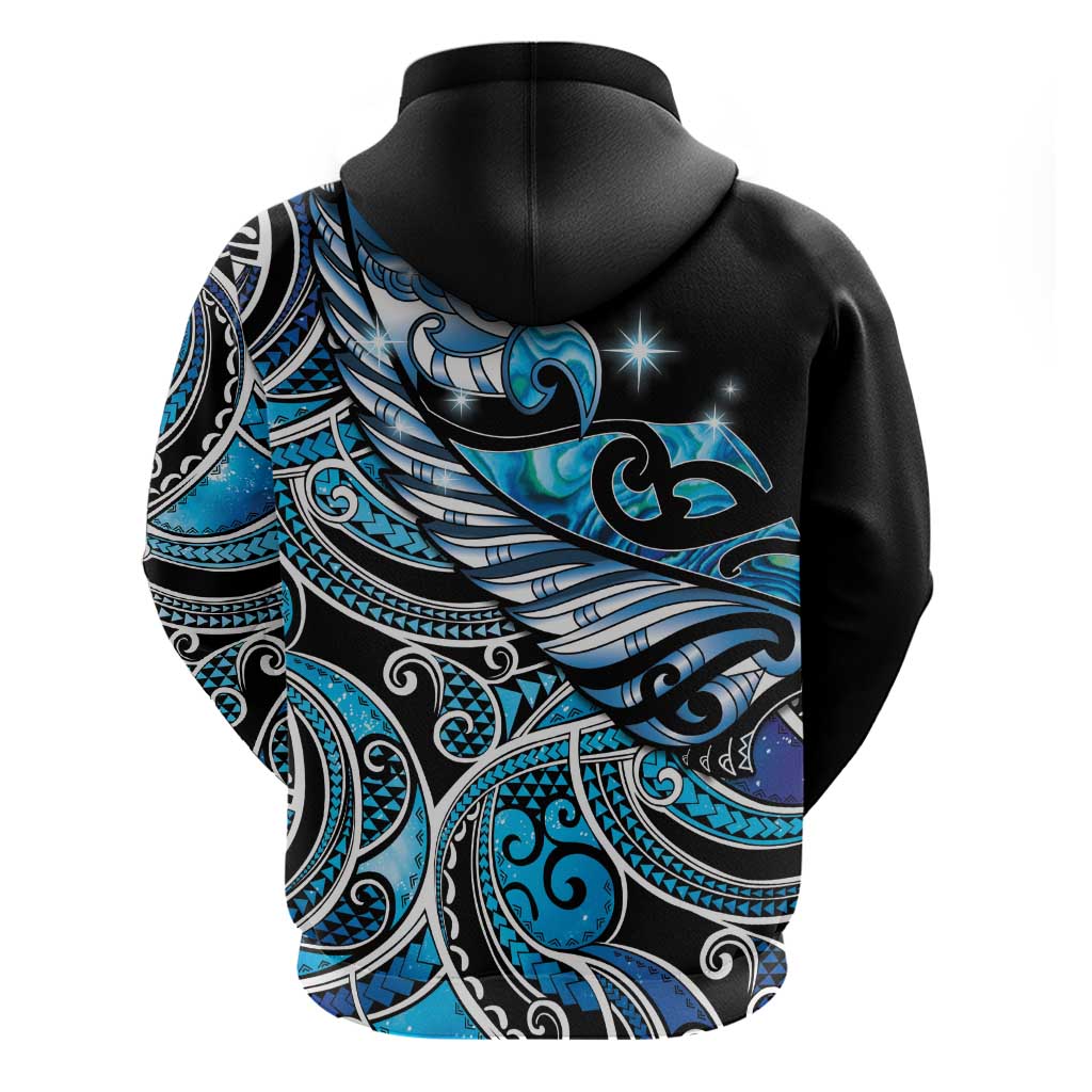 Maori Matariki - Manaia Zip Hoodie Galaxy Blue Paua Shell