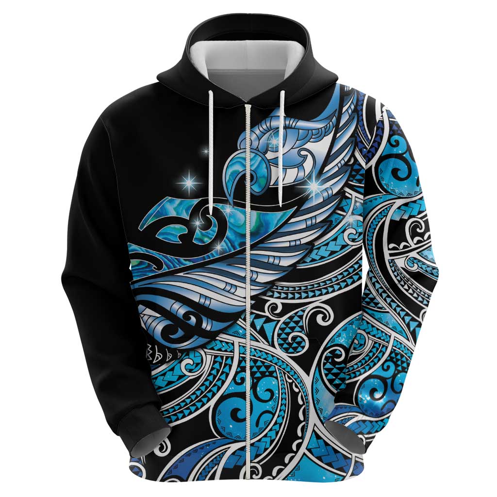 Maori Matariki - Manaia Zip Hoodie Galaxy Blue Paua Shell