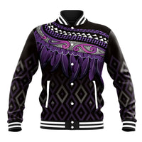 Aotearoa Maori Ngati Porou Iwi Baseball Jacket Korowai Tukutuku Kaokao Motifs LT7 Unisex Purple - Polynesian Pride