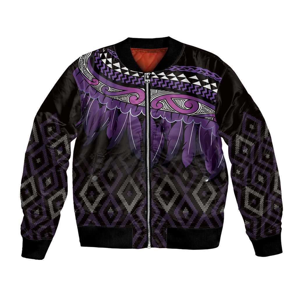Aotearoa Maori Ngati Porou Iwi Bomber Jacket Korowai Tukutuku Kaokao Motifs LT7 Unisex Purple - Polynesian Pride