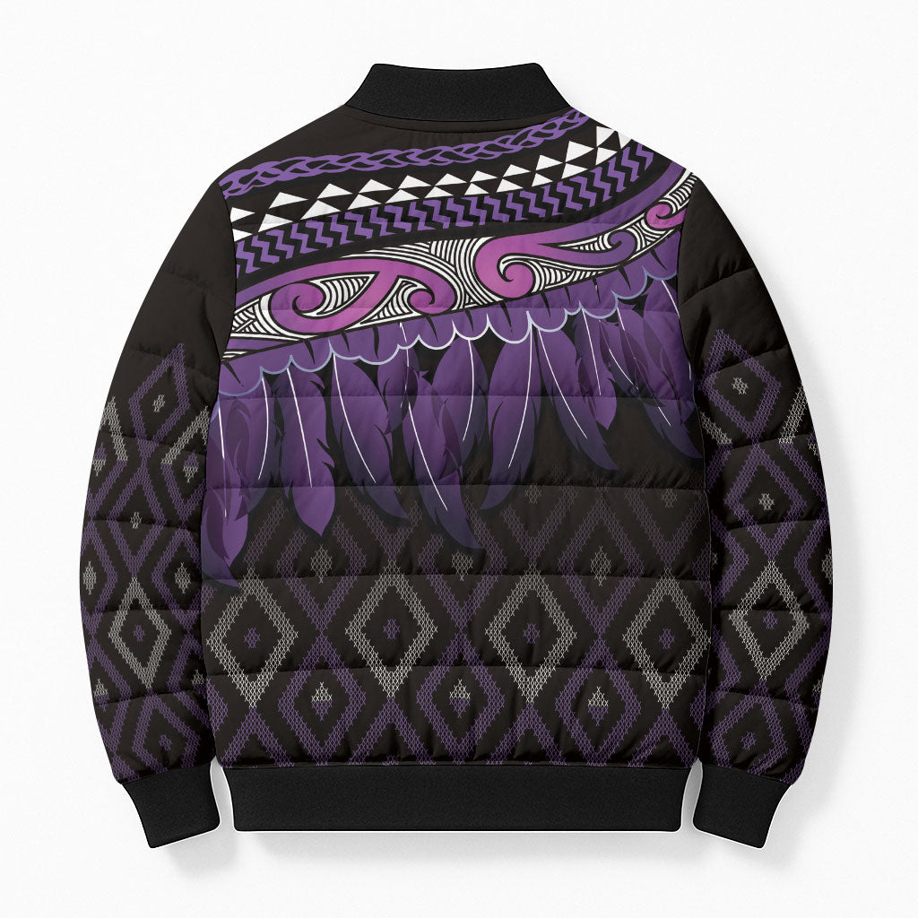 Aotearoa Maori Ngati Porou Iwi Bomber Puffer Jacket Korowai Tukutuku Kaokao Motifs LT7 - Polynesian Pride