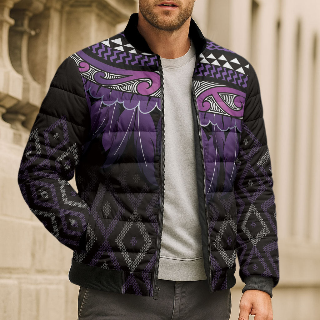 Aotearoa Maori Ngati Porou Iwi Bomber Puffer Jacket Korowai Tukutuku Kaokao Motifs LT7 - Polynesian Pride