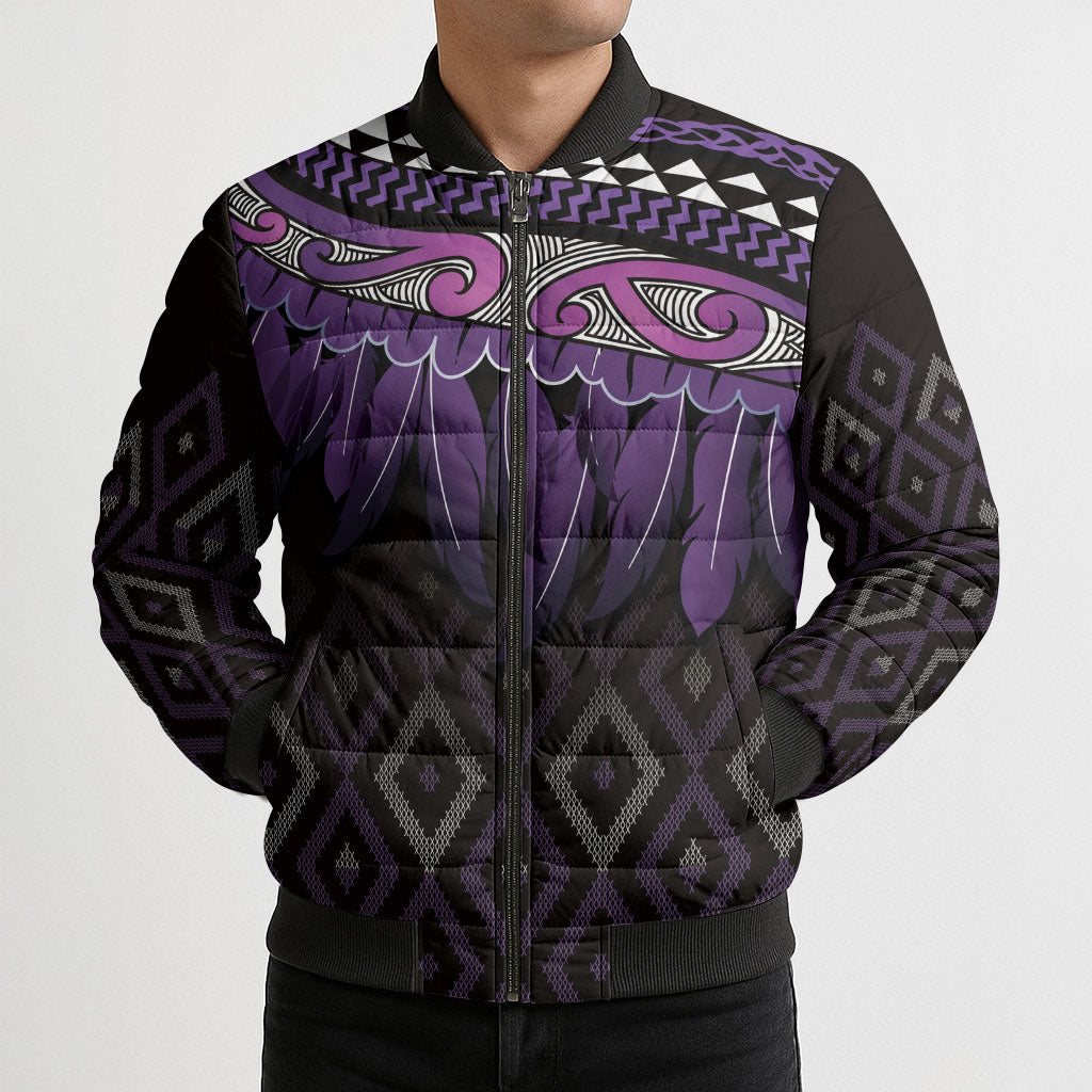 Aotearoa Maori Ngati Porou Iwi Bomber Puffer Jacket Korowai Tukutuku Kaokao Motifs LT7 - Polynesian Pride
