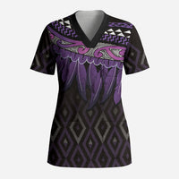 Aotearoa Maori Ngati Porou Iwi Scrub Top Korowai Tukutuku Kaokao Motifs LT7 Adult Purple - Polynesian Pride