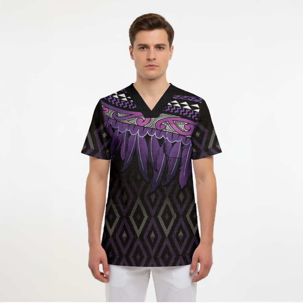 Aotearoa Maori Ngati Porou Iwi Scrub Top Korowai Tukutuku Kaokao Motifs LT7 - Polynesian Pride
