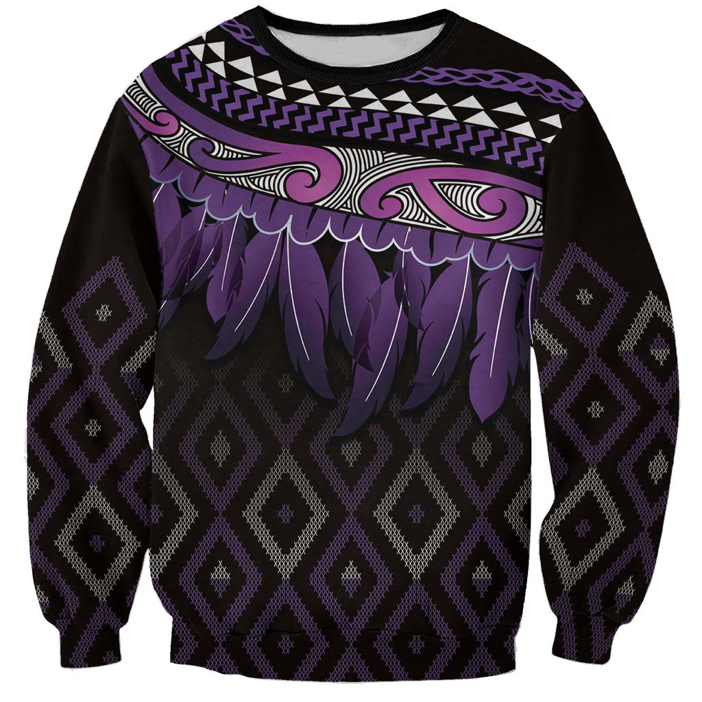 Aotearoa Maori Ngati Porou Iwi Sweatshirt Korowai Tukutuku Kaokao Motifs LT7 Unisex Purple - Polynesian Pride
