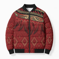 Aotearoa Maori Waikato Tainui Iwi Bomber Puffer Jacket Korowai Tukutuku Kaokao Motifs LT7 Unisex Red - Polynesian Pride