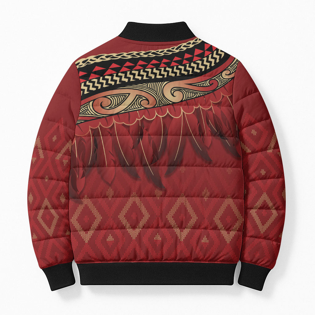 Aotearoa Maori Waikato Tainui Iwi Bomber Puffer Jacket Korowai Tukutuku Kaokao Motifs LT7 - Polynesian Pride