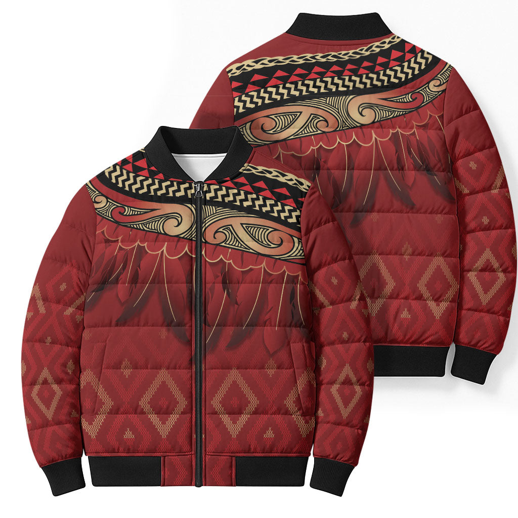 Aotearoa Maori Waikato Tainui Iwi Bomber Puffer Jacket Korowai Tukutuku Kaokao Motifs LT7 - Polynesian Pride