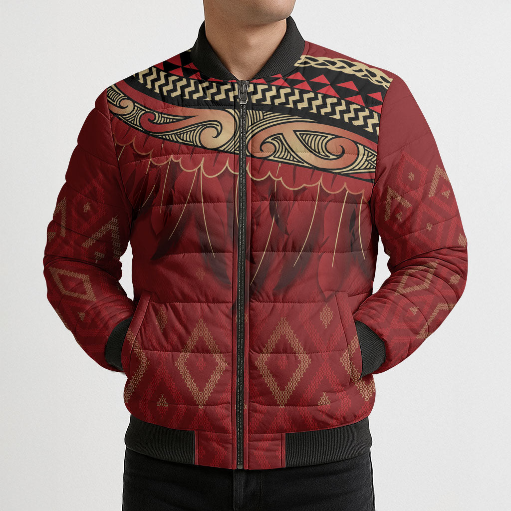 Aotearoa Maori Waikato Tainui Iwi Bomber Puffer Jacket Korowai Tukutuku Kaokao Motifs LT7 - Polynesian Pride