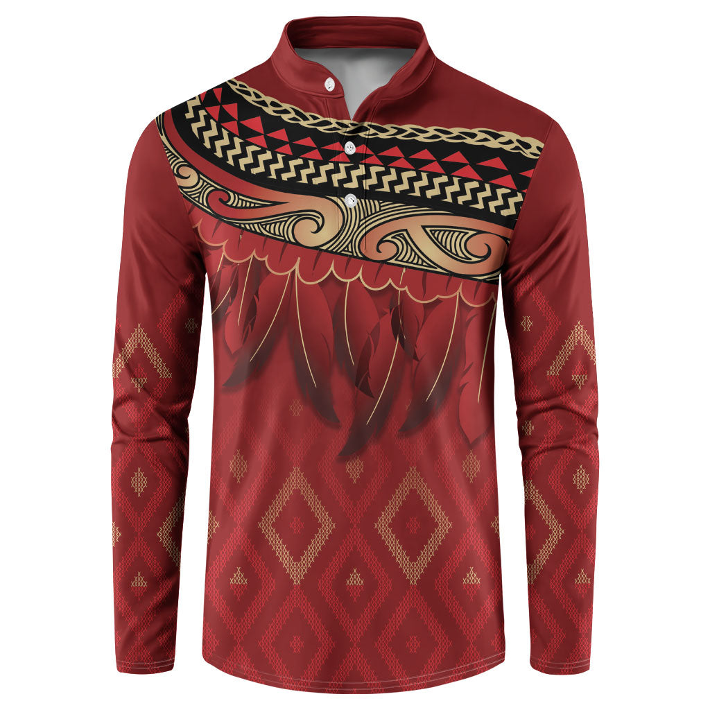 Aotearoa Maori Waikato Tainui Iwi Button Sweatshirt Korowai Tukutuku Kaokao Motifs LT7 Red - Polynesian Pride