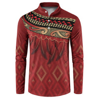 Aotearoa Maori Waikato Tainui Iwi Button Sweatshirt Korowai Tukutuku Kaokao Motifs LT7 Red - Polynesian Pride