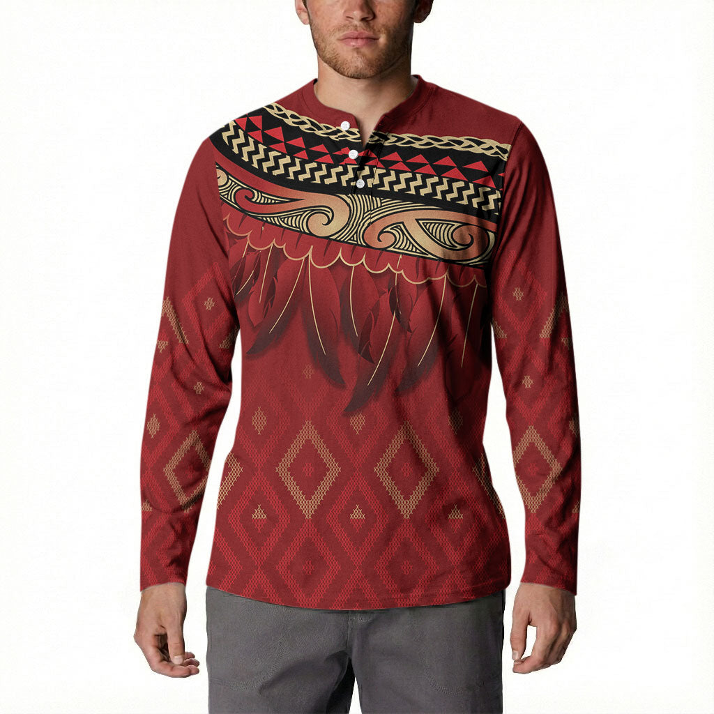 Aotearoa Maori Waikato Tainui Iwi Button Sweatshirt Korowai Tukutuku Kaokao Motifs LT7 - Polynesian Pride