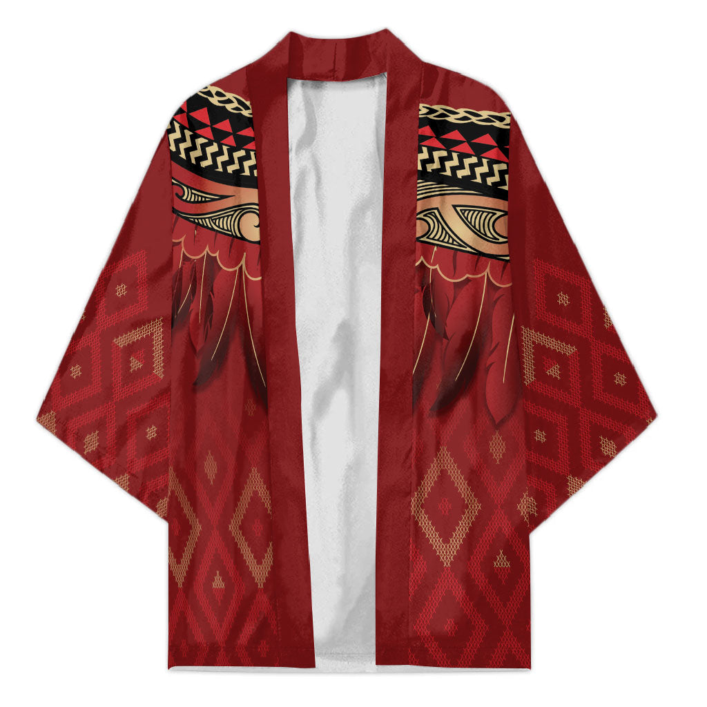 Aotearoa Maori Waikato Tainui Iwi Kimono Korowai Tukutuku Kaokao Motifs LT7 Unisex Red - Polynesian Pride