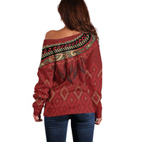 Aotearoa Maori Waikato Tainui Iwi Off Shoulder Sweater Korowai Tukutuku Kaokao Motifs LT7 - Polynesian Pride