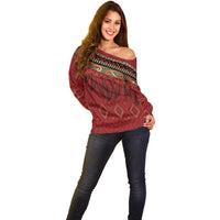 Aotearoa Maori Waikato Tainui Iwi Off Shoulder Sweater Korowai Tukutuku Kaokao Motifs LT7 - Polynesian Pride