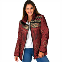 Aotearoa Maori Waikato Tainui Iwi Padded Jacket Korowai Tukutuku Kaokao Motifs LT7 Women Red - Polynesian Pride