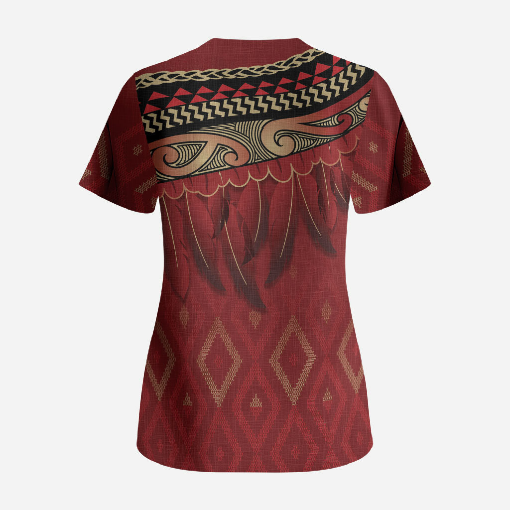 Aotearoa Maori Waikato Tainui Iwi Scrub Top Korowai Tukutuku Kaokao Motifs LT7 - Polynesian Pride
