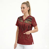 Aotearoa Maori Waikato Tainui Iwi Scrub Top Korowai Tukutuku Kaokao Motifs LT7 - Polynesian Pride